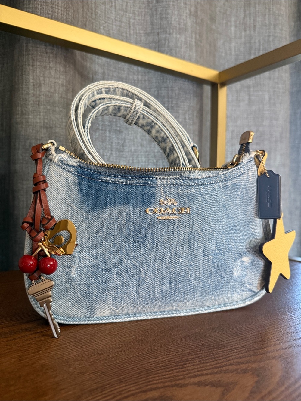 S Coach Teri Shoulder Bag in Loved Denim With Charms